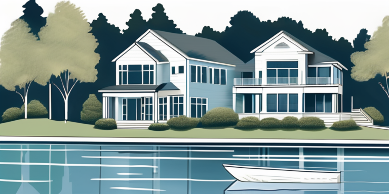 A serene lakefront scene in mooresville with a variety of beautiful homes dotting the shoreline