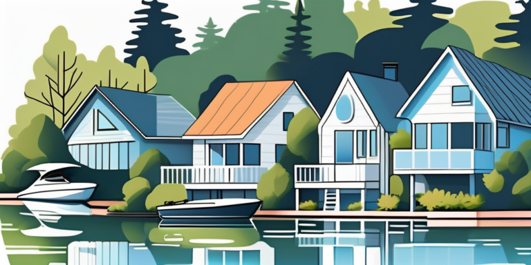 Picturesque houses situated on the shoreline of a serene lake in cornelius